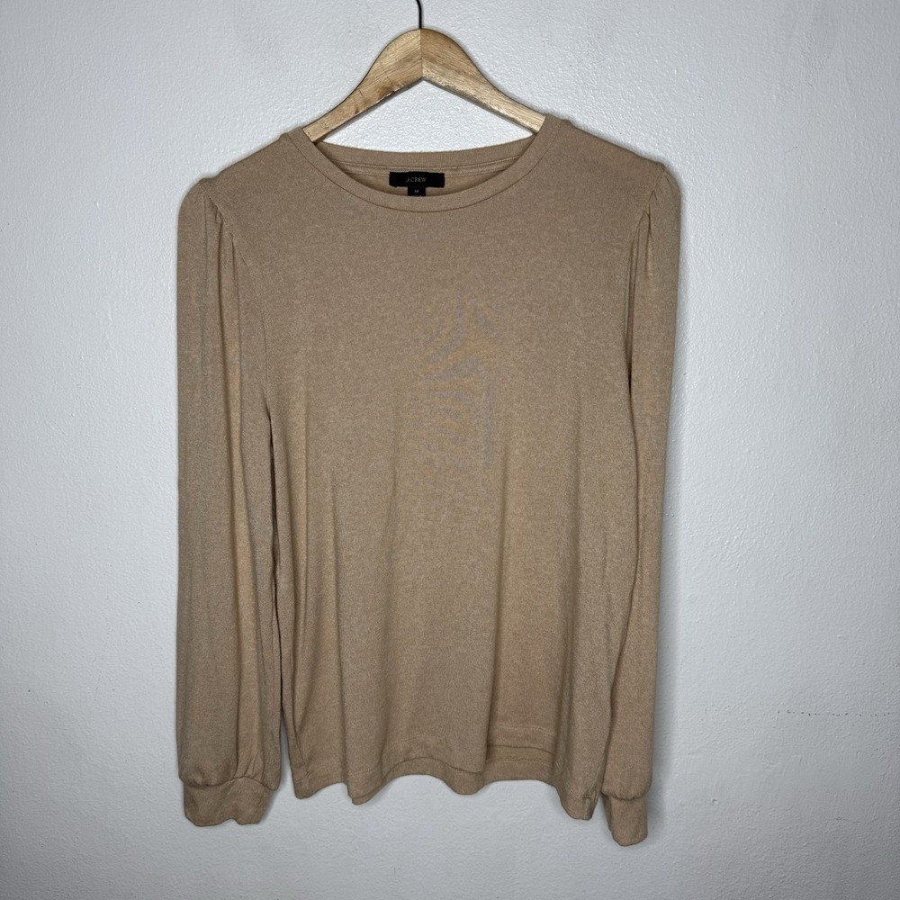 J. Crew Supercozy Puff Sleeve Pullover Beige Long Sleeve Womens Medium